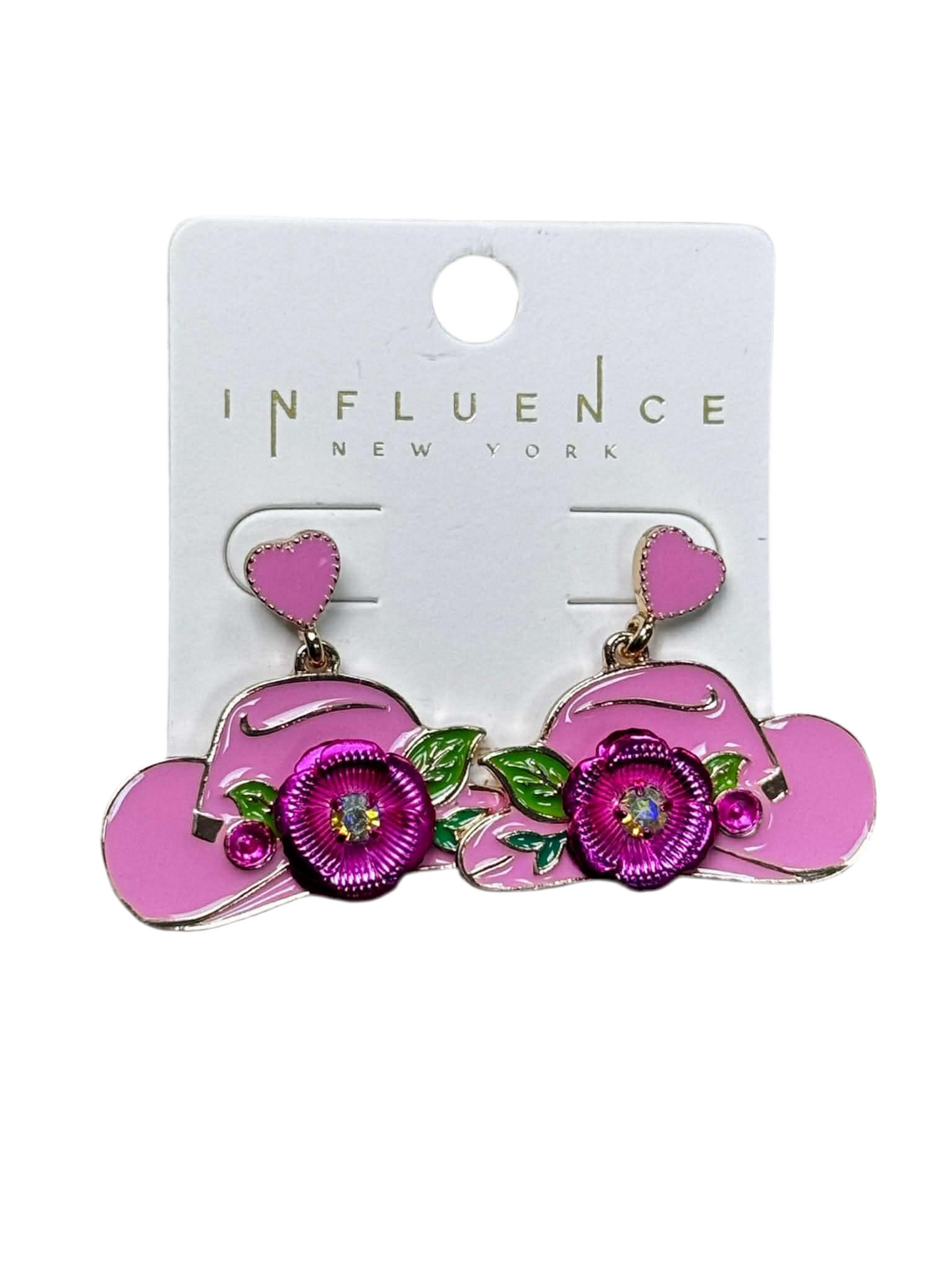 COWGIRL HAT EARRINGS WITH ROSES AND HEARTS