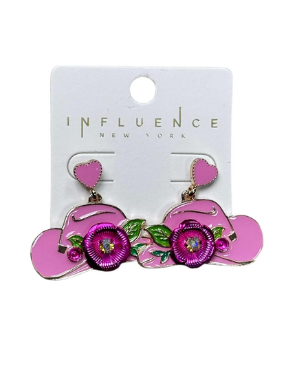 COWGIRL HAT EARRINGS WITH ROSES AND HEARTS