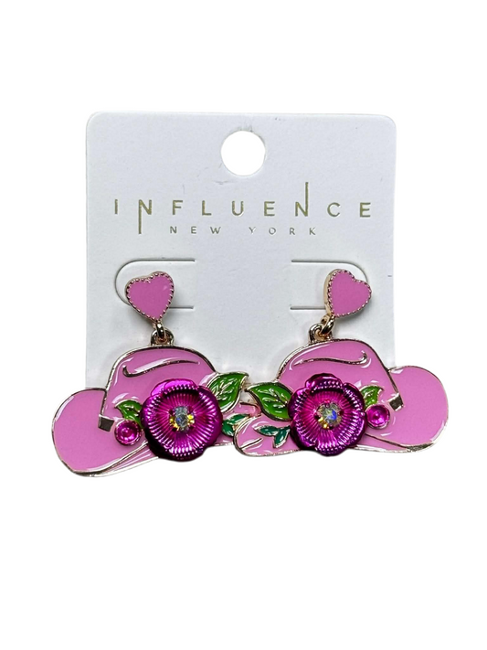 COWGIRL HAT EARRINGS WITH ROSES AND HEARTS