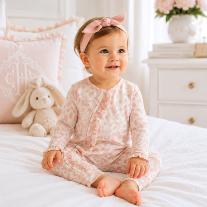 Floral Baby Girl Romper – Soft Cotton Zipper Pink One-Piece
