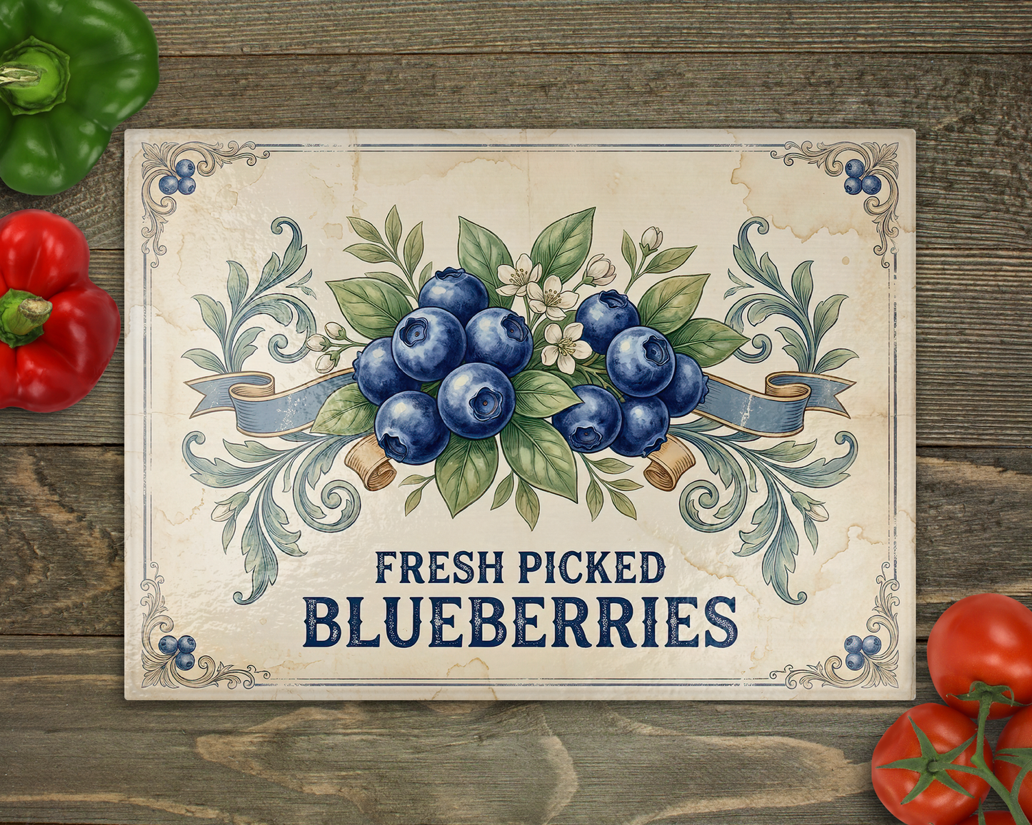 Blueberries Glass Cutting Board