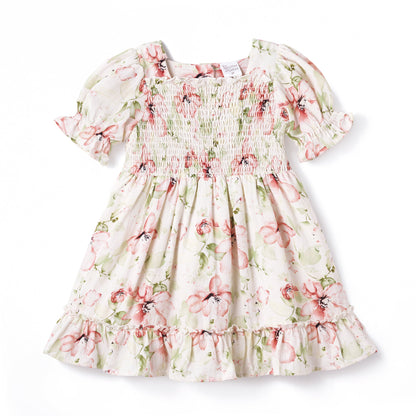 Blush Bouquet Smocked Bodice Puff Sleeve Dress