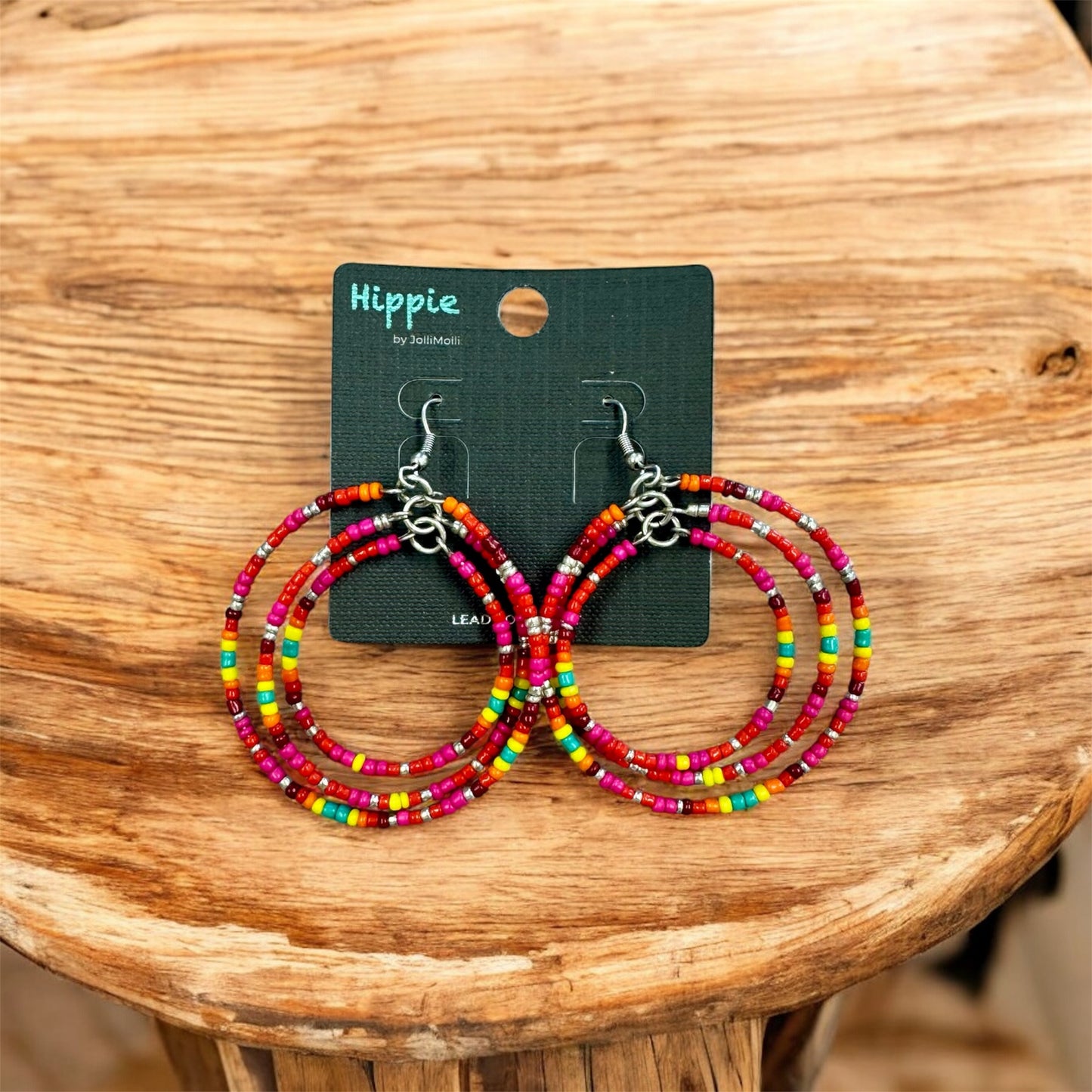 MULTICOLOR 3 TIER BEADED HOOPS