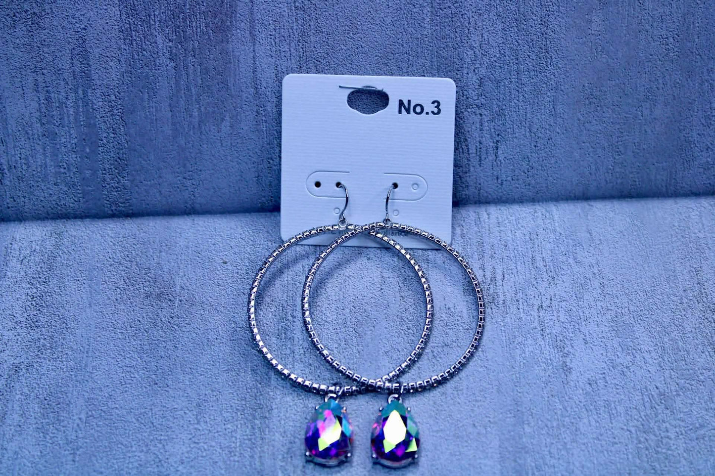 RHINESTONE HOOPS WITH COLOR STONE PENDANT
