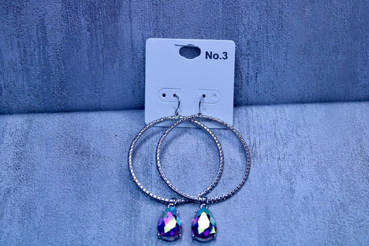 RHINESTONE HOOPS WITH COLOR STONE PENDANT