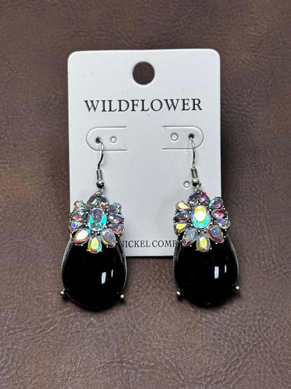 STONE AND AB DANGLE EARRINGS