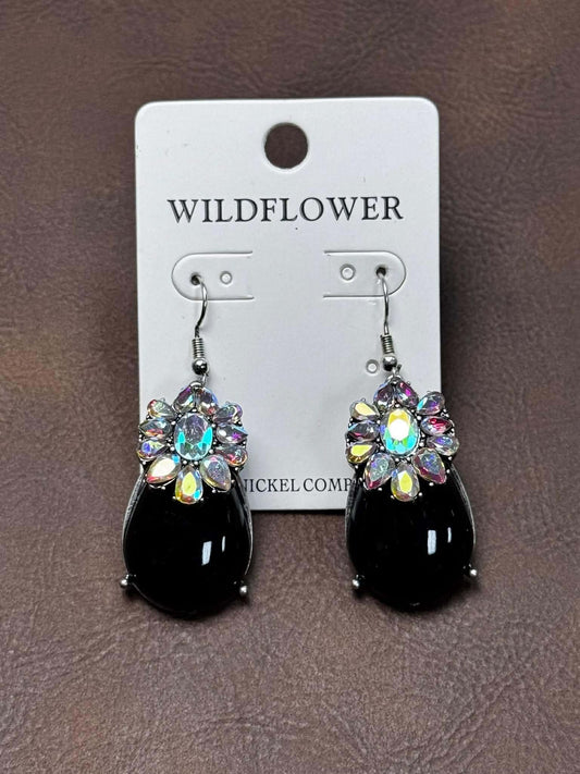 STONE AND AB DANGLE EARRINGS