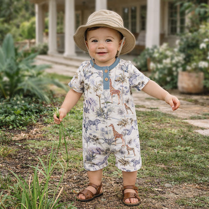 Jungle Safari Bamboo Baby Boy Shorty Romper