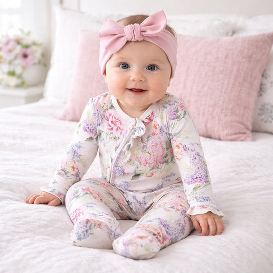 Dream Blossom Soft Bamboo Baby Girl Floral Zipper Romper