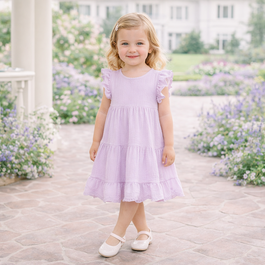 Lavender Eyelet Flutter Sleeve Gauze Easter Dress
