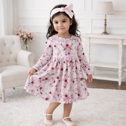 Watercolor Floral Girls Dress - Soft Bamboo Jersey