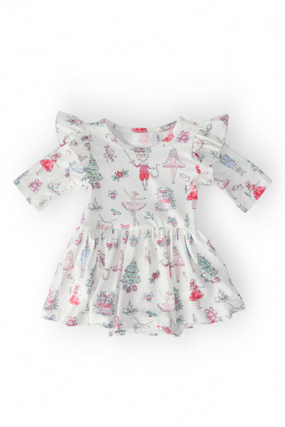Clara's Christmas 3/4 Sleeve Flutter Twirl Bodysuit
