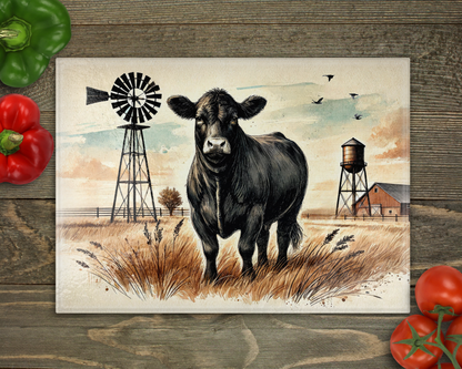 Cow Farm Glass Cutting Board