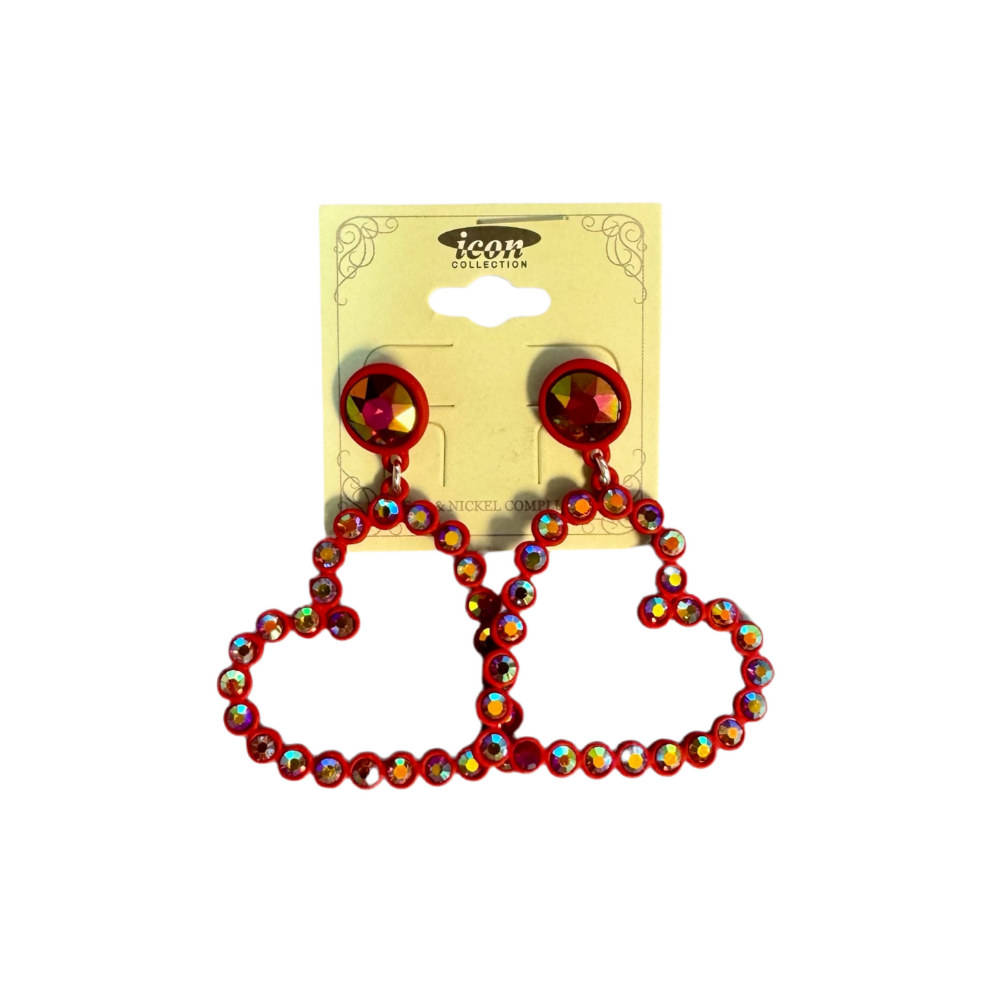 RED HEART EARRINGS LINED WITH AB STONES