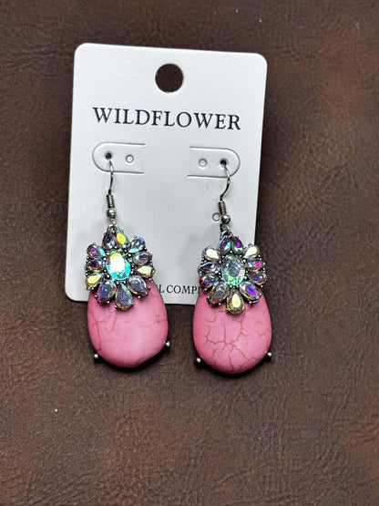 STONE AND AB DANGLE EARRINGS
