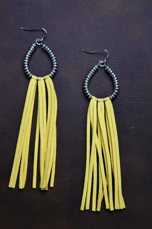 SPRING WITH LEATHER TASSEL EARRINGS