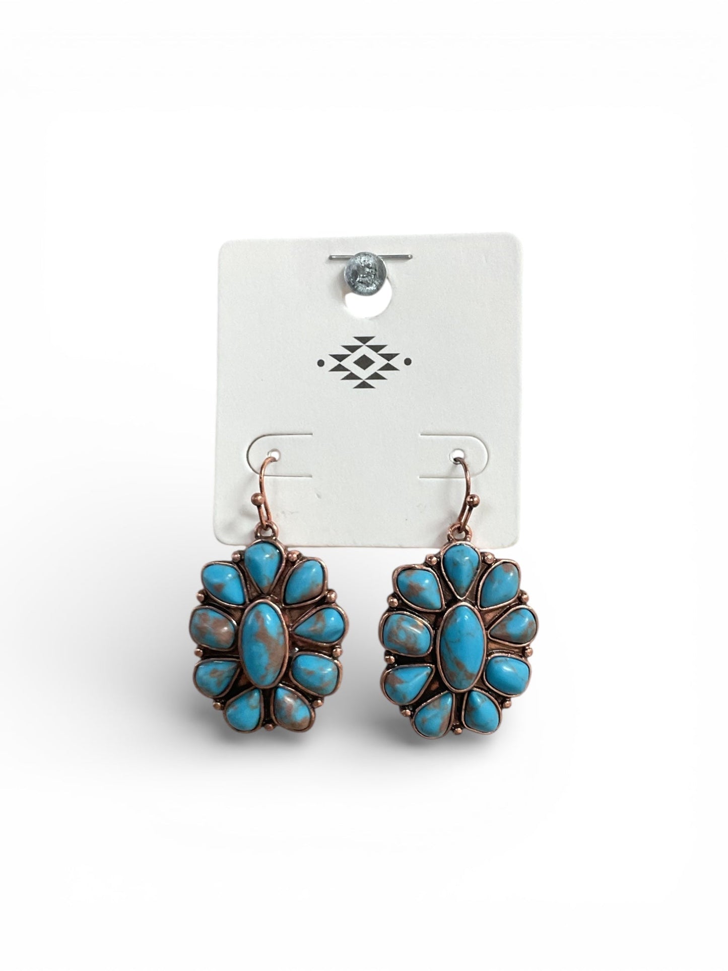 TURQUOISE FLOWER BRASS BLOOM EARRINGS