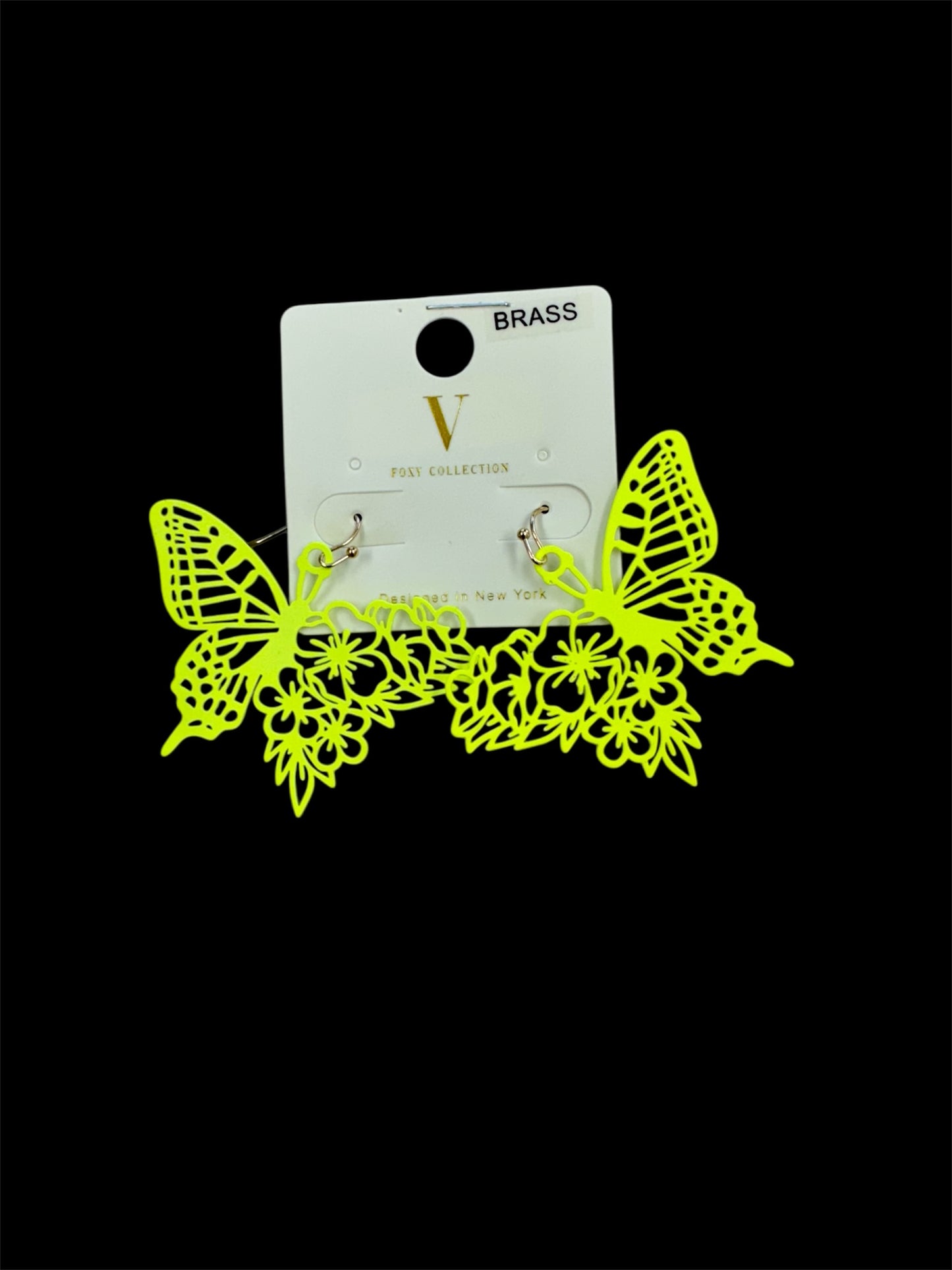 FLUORESCENT YELLOW BUTTERFLY EARRINGS