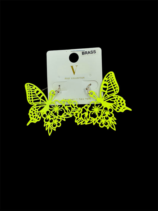 FLUORESCENT YELLOW BUTTERFLY EARRINGS