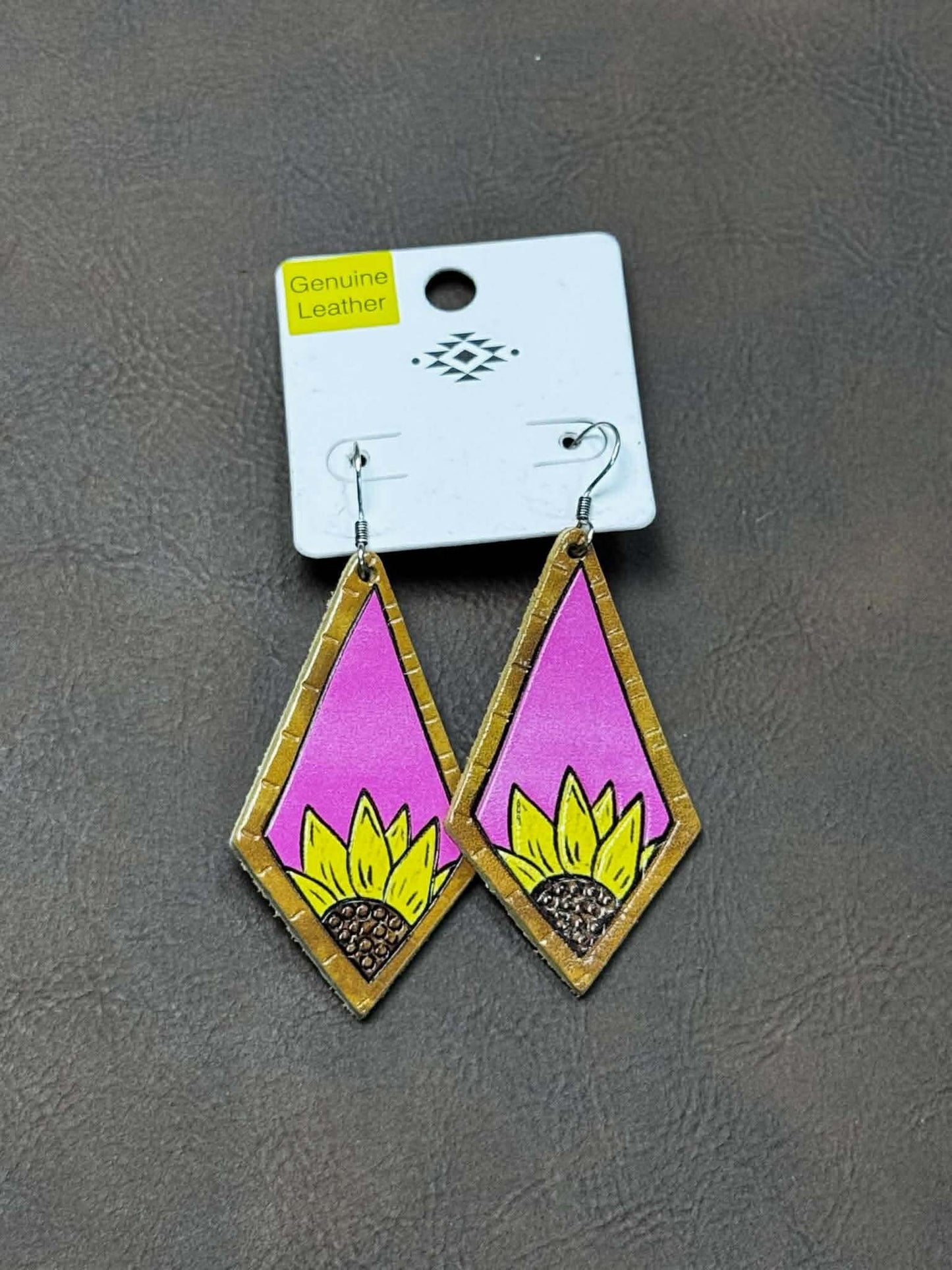 GENUINE LEATHER SUNFLOWER EARRINGS