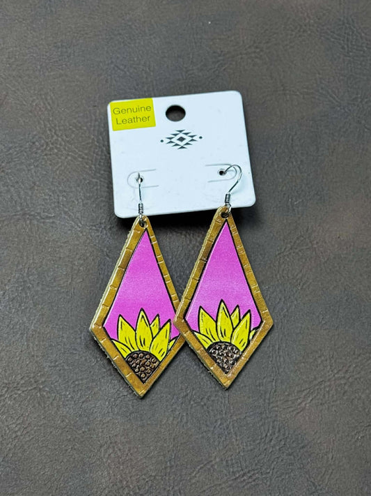 GENUINE LEATHER SUNFLOWER EARRINGS