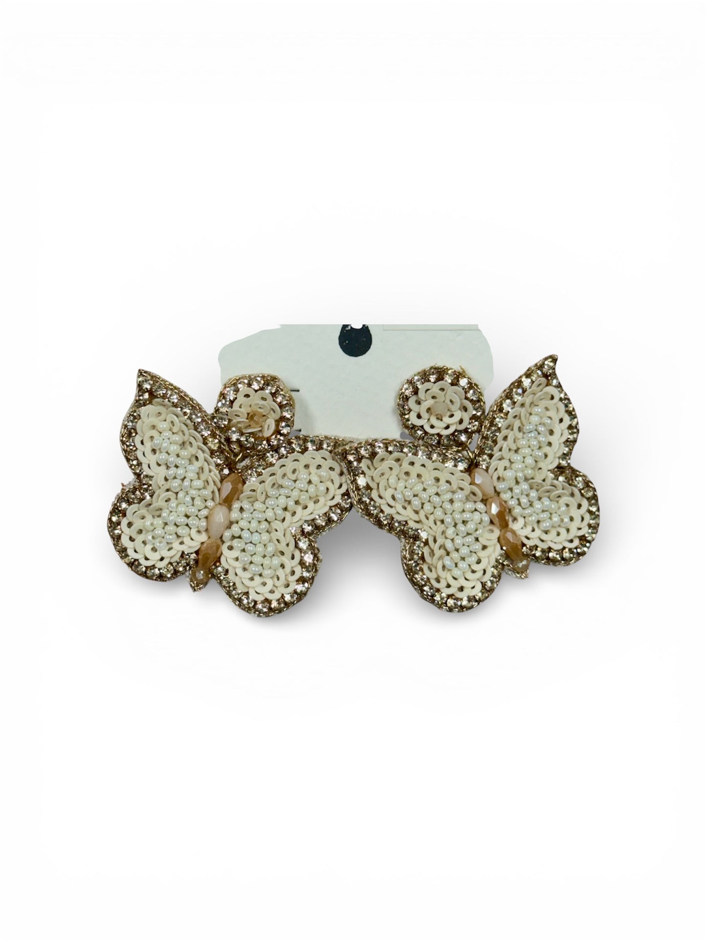 WHITE BUTTERFLY SEED BEAD EARRINGS