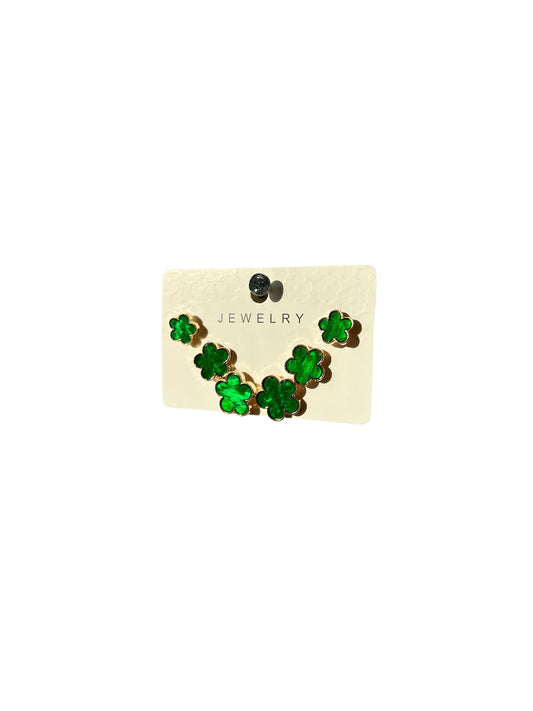 GREEN FLOWER GOLD EARRINGS