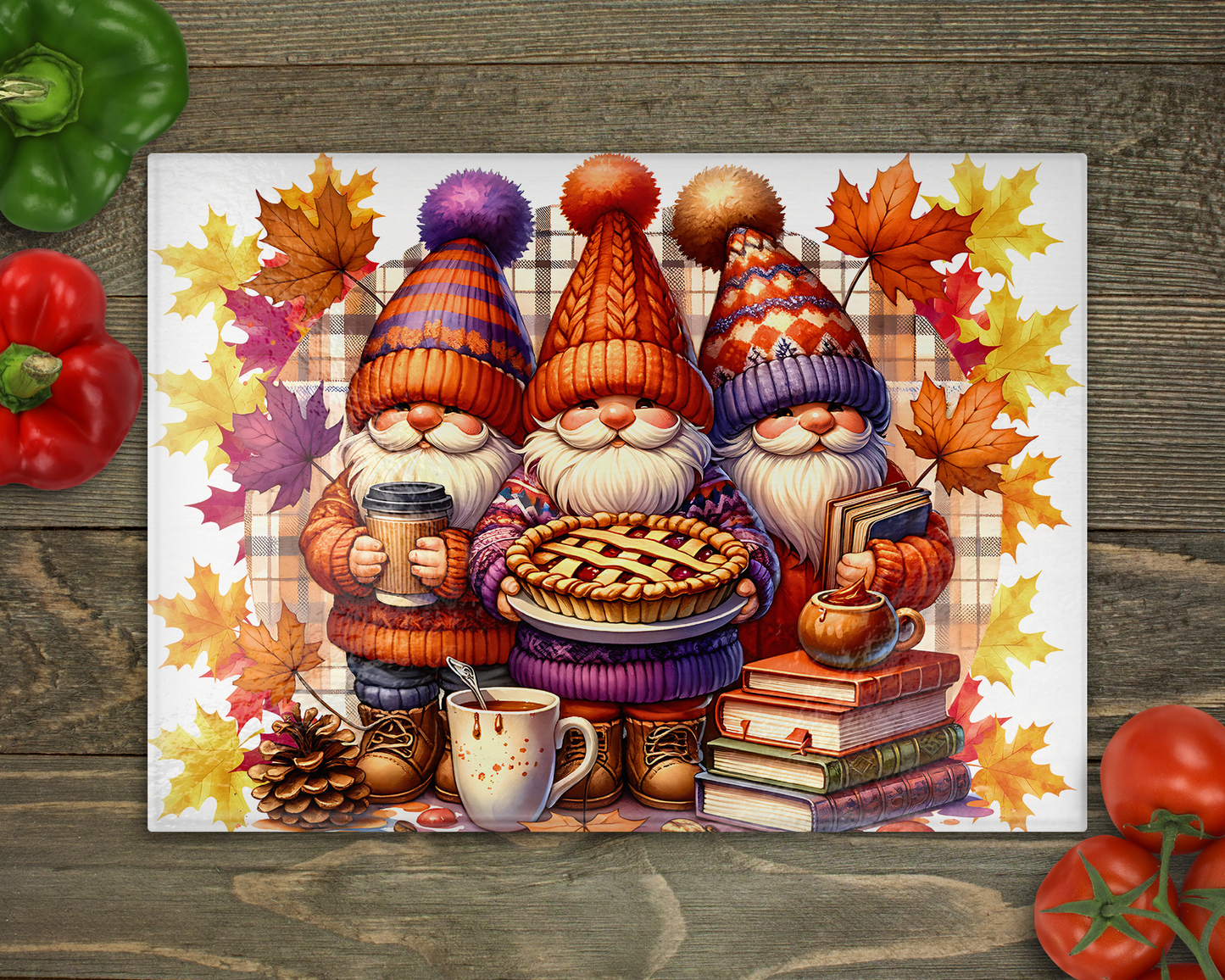 Fall Gnomes Glass Cutting Board