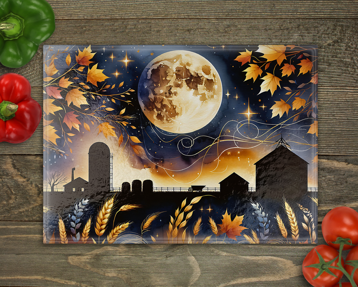Fall Harvest Moon Glass Cutting Board