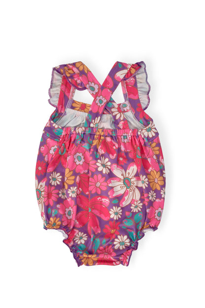 Hawaiian Floral Ruffle Cross Back Romper