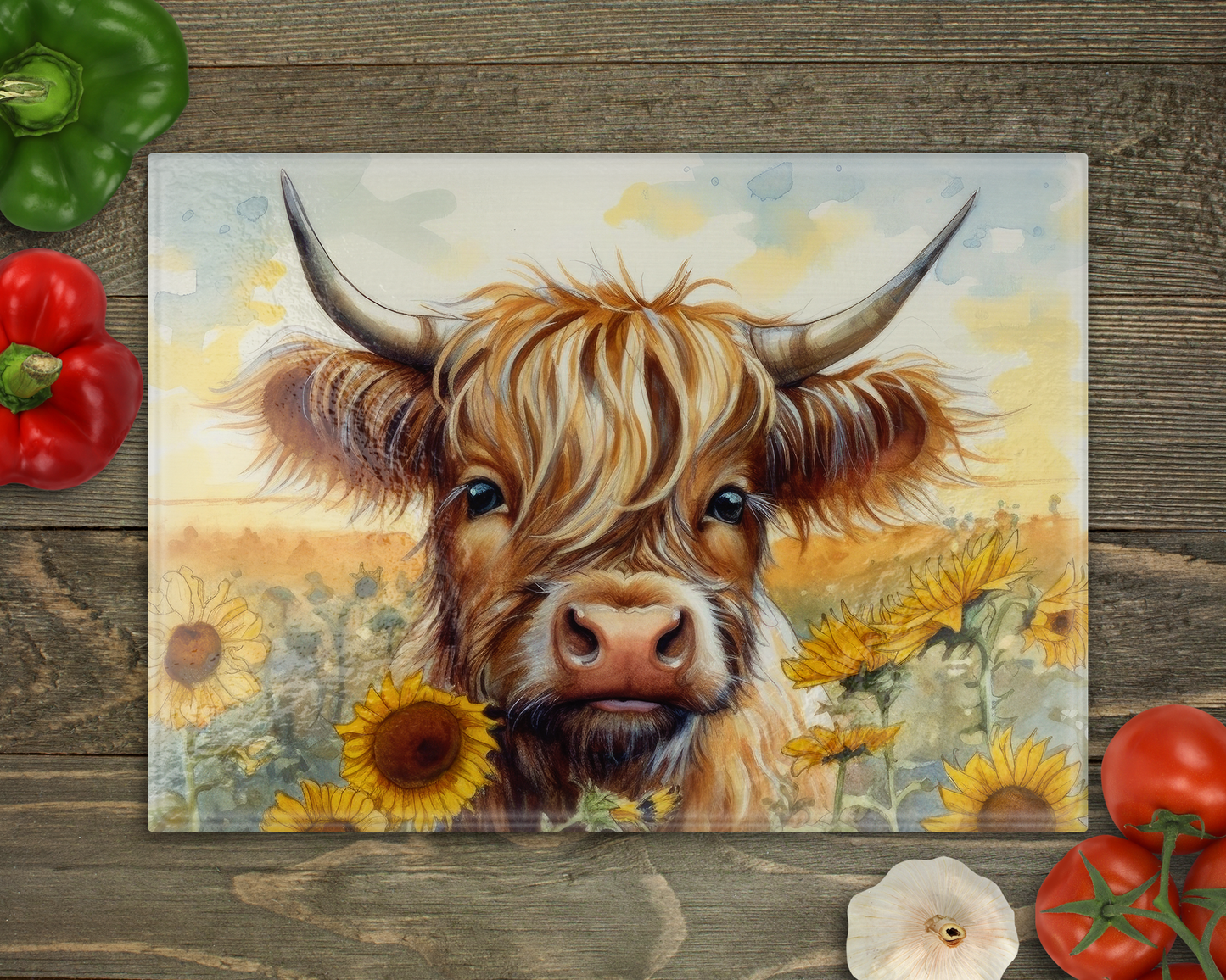 Highland Cow Glass Cutting Board