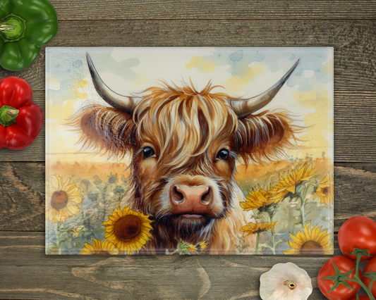 Highland Cow Glass Cutting Board