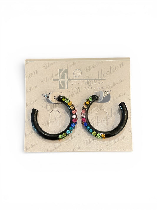 BLACK MULTI-COLOR RHINESTONE EARRINGS