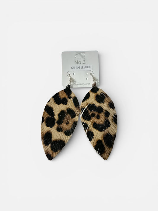 LEATHER LEOPARD CUT EARRINGS