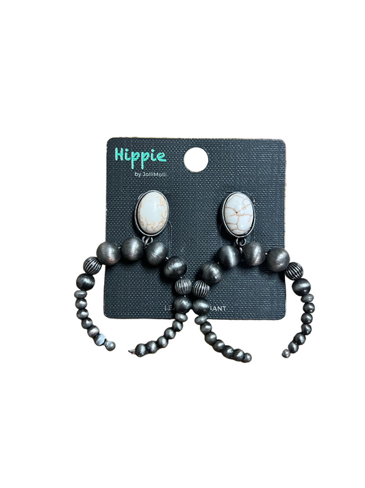 WHITE STONE WITH NAVAJO BEAD EARRINGS
