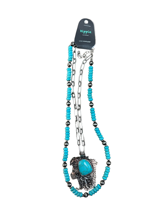 TURQUOISE BEADED INDIAN NECKLACE