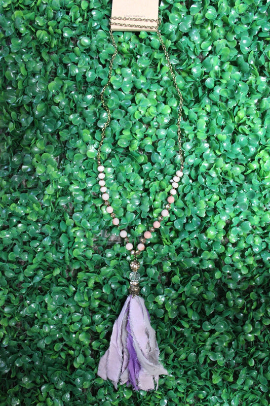 LAVENDER TASSEL GOLD NECKLACE
