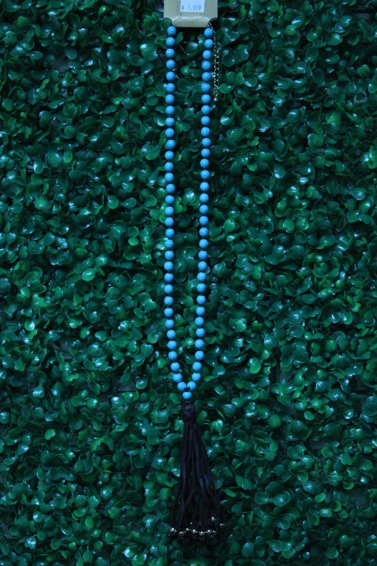 TURQUOISE BEADED LEATHER TASSEL NECKLACE