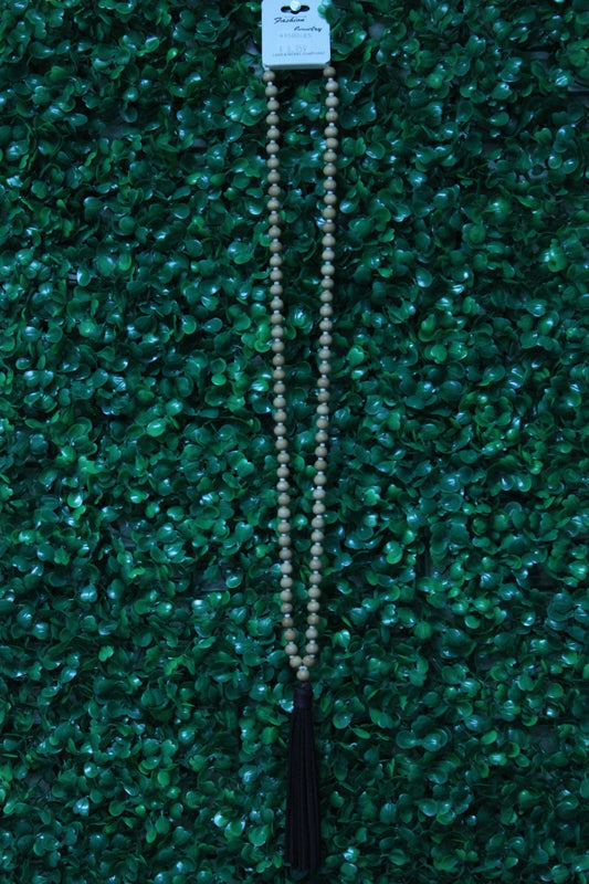 BROWN LEATHER BEADED NECKLACE