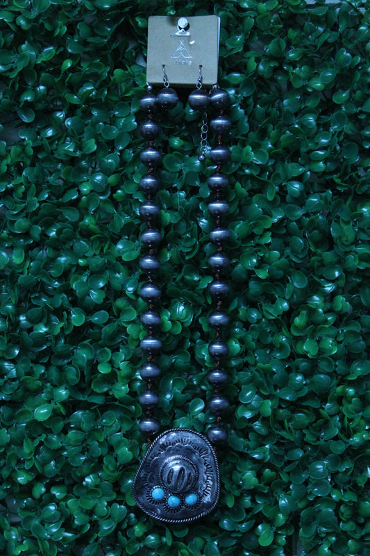 TURQUOISE COWBOY HAT NAVAJO BEAD NECKLACE