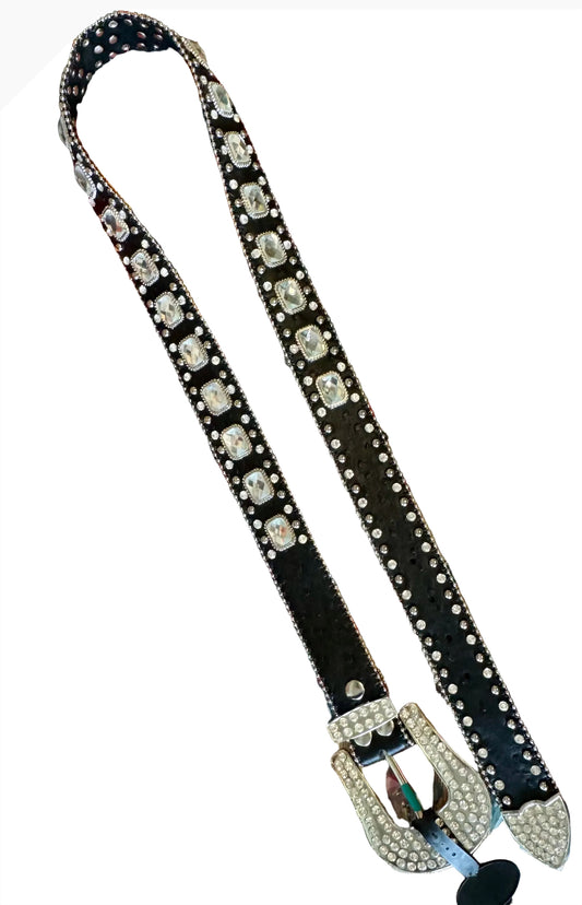 RHINESTONE GENUINE LEATHER BELT
