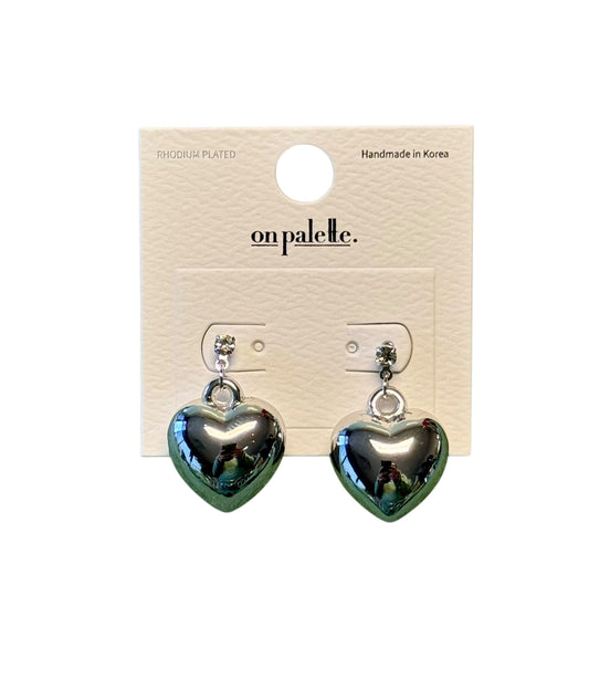 SILVER PUFFED HEART EARRING