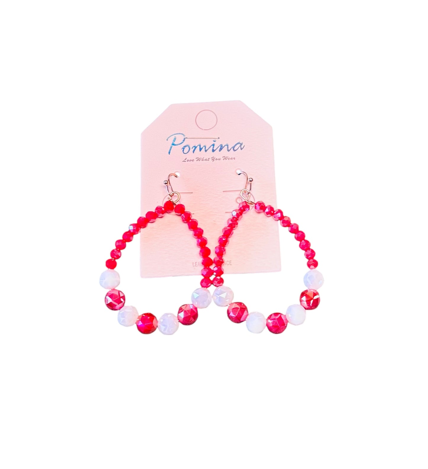RED AND WHITE SHINY BEADED EARRINGS