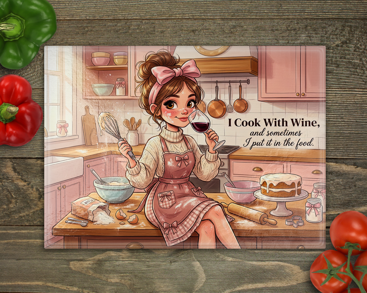 I Cook with Wine Glass Cutting Board