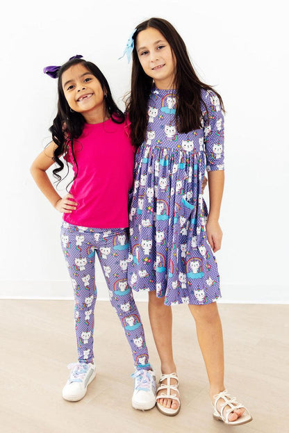 Kitties in the Clouds 3/4 Sleeve Pocket Twirl Dress