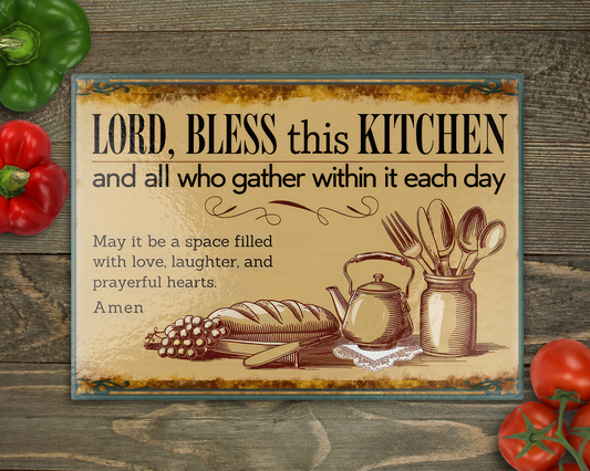 Lord bless this kitchen Glass Cutting Board