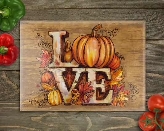 Love Fall Glass Cutting Board