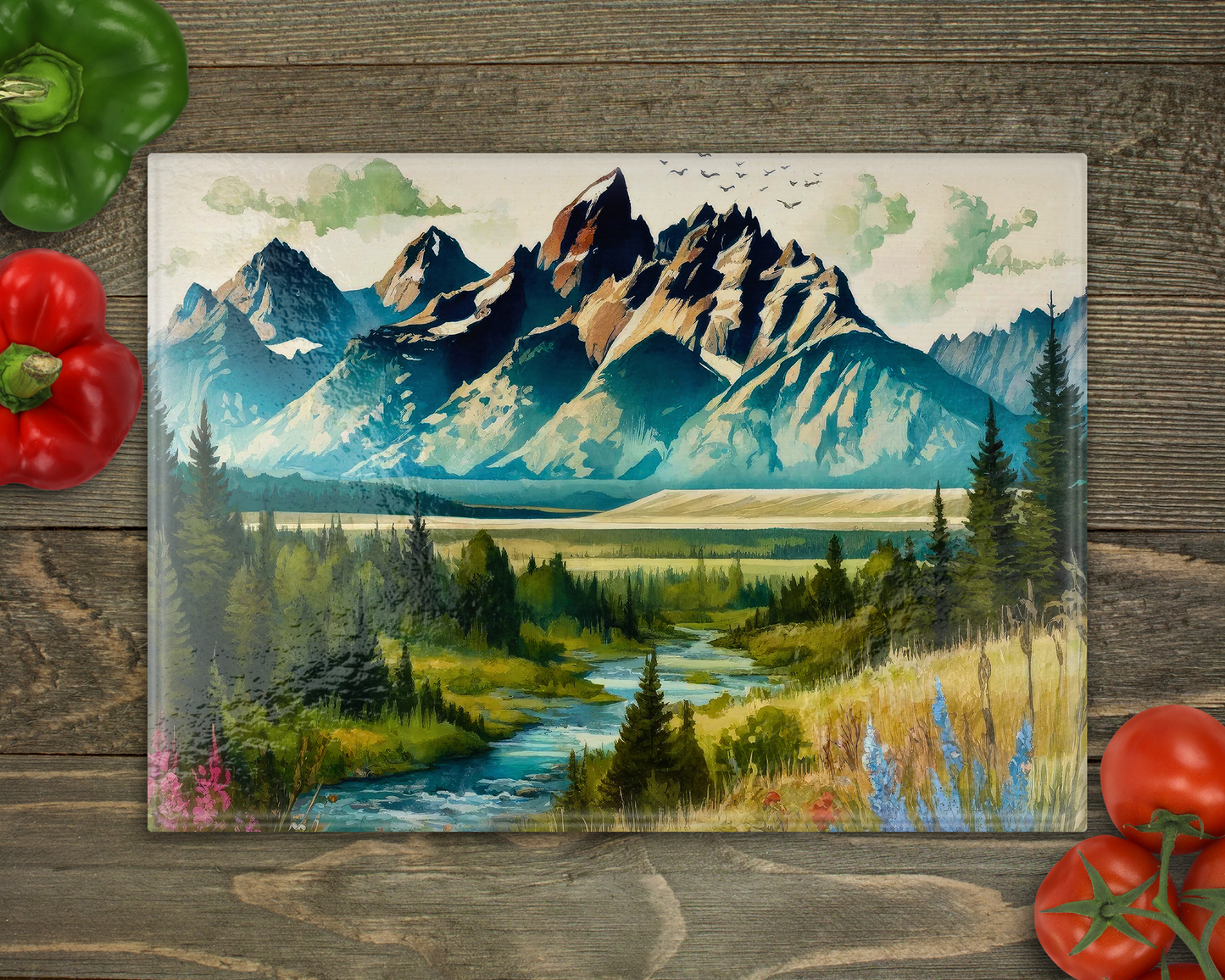 Mountains River Glass Cutting Board