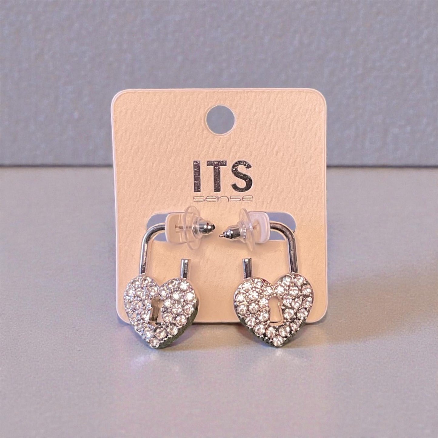 HEART PADLOCK EARRINGS WITH RHINESTONES