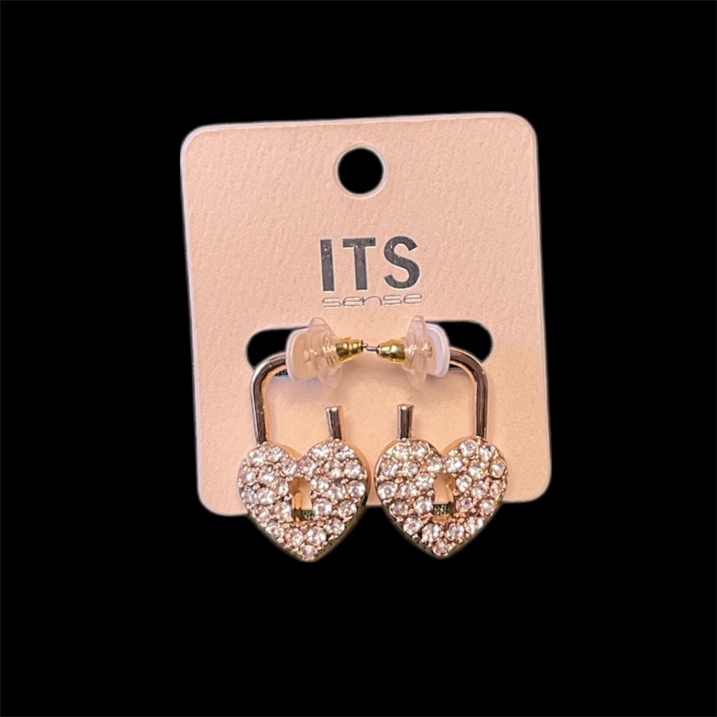 HEART PADLOCK EARRINGS WITH RHINESTONES
